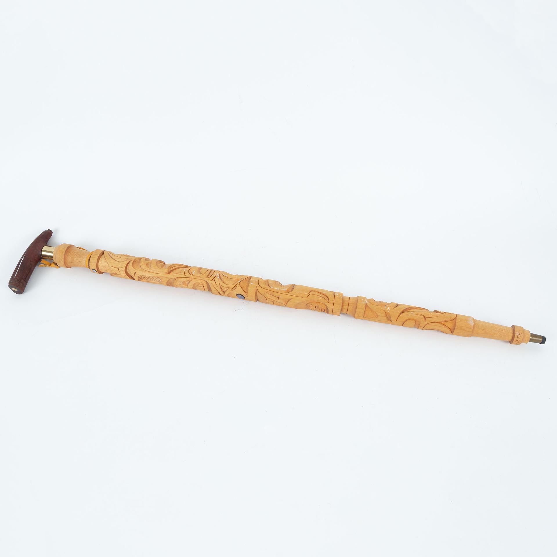 Chester (Chaz) Patrick (1958-2008) - Carved Cedar Cane With Abalone And 14k Gold Inlay