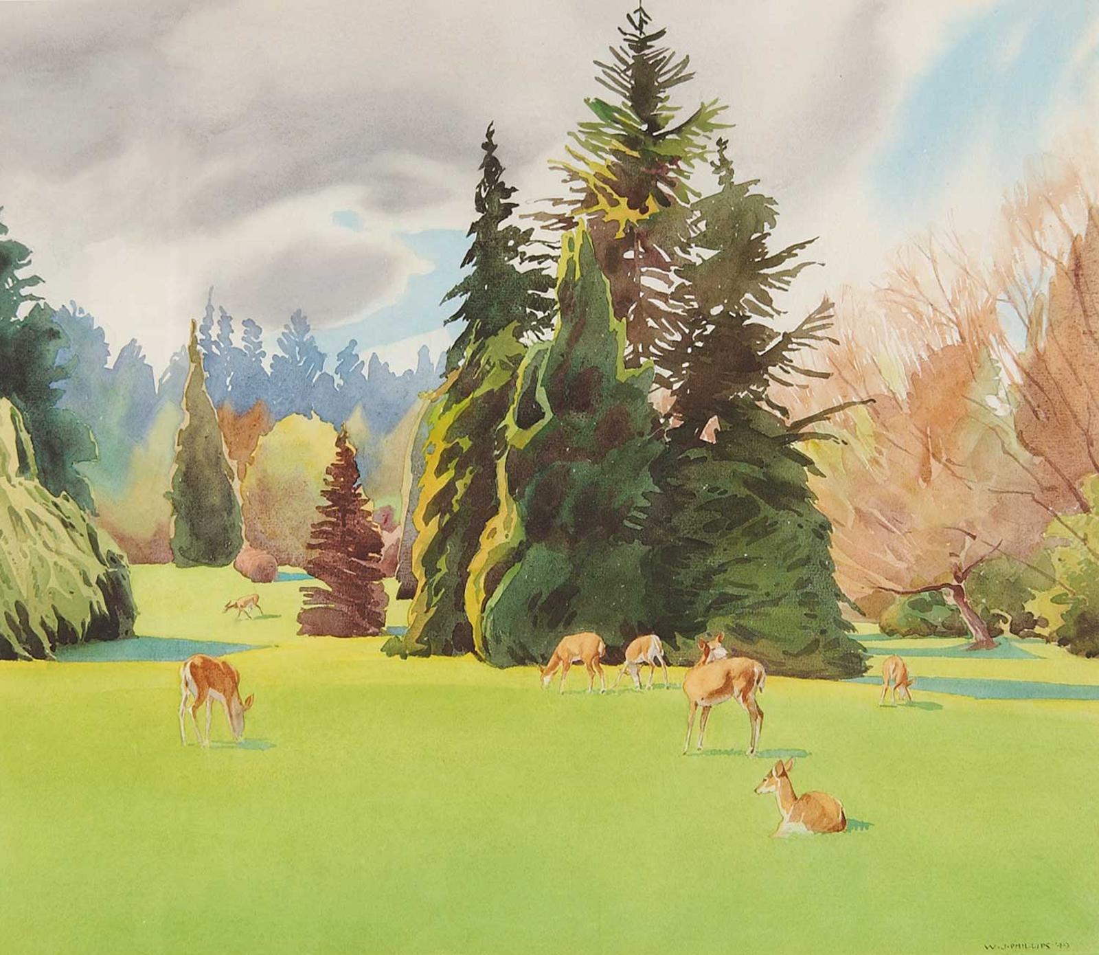 Walter Joseph (W.J.) Phillips (1884-1963) - Untitled - Grazing Deer