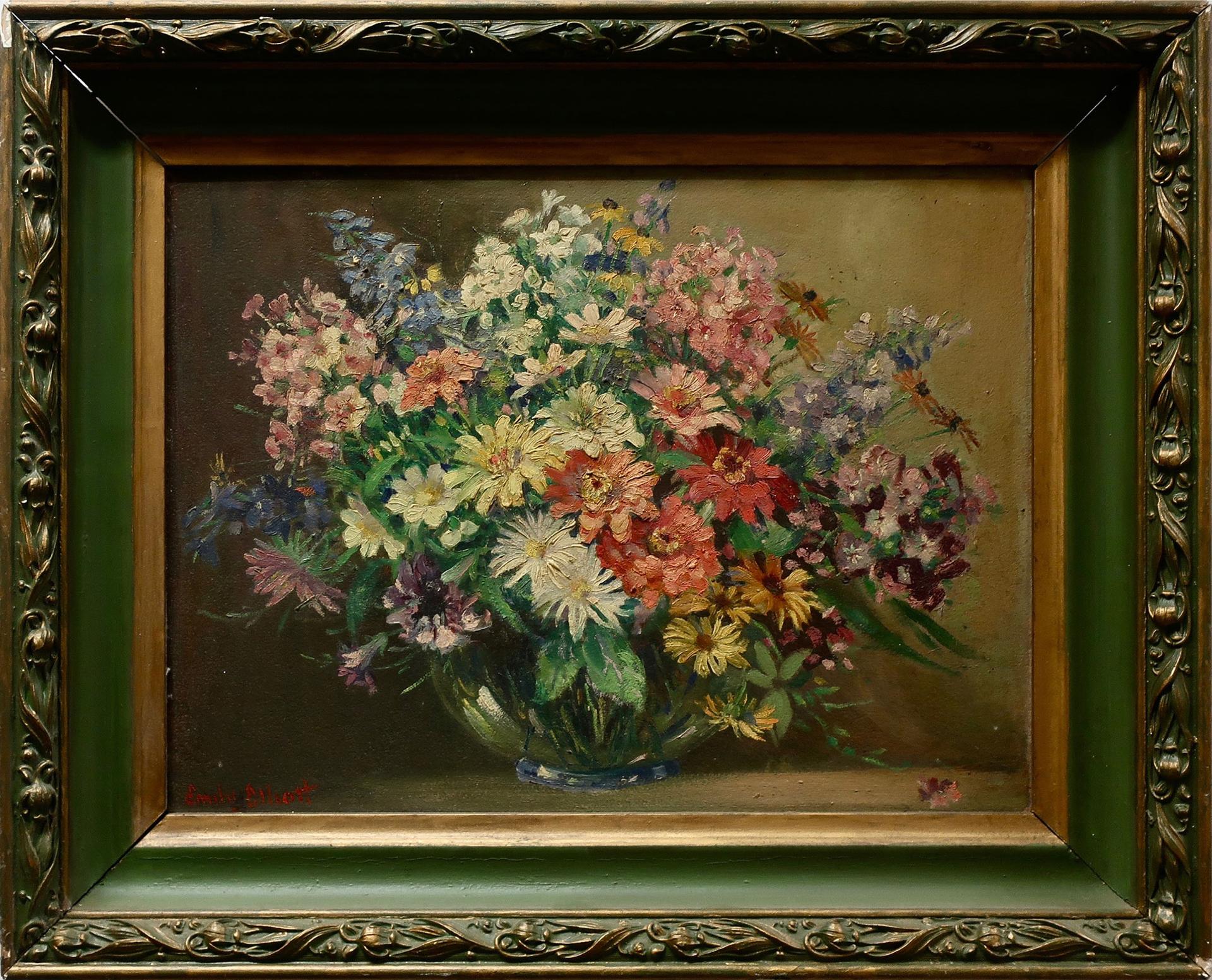 Emily Louise (Orr) Elliott (1867-1952) - Mixed Bouquet In A Turquoise Vase