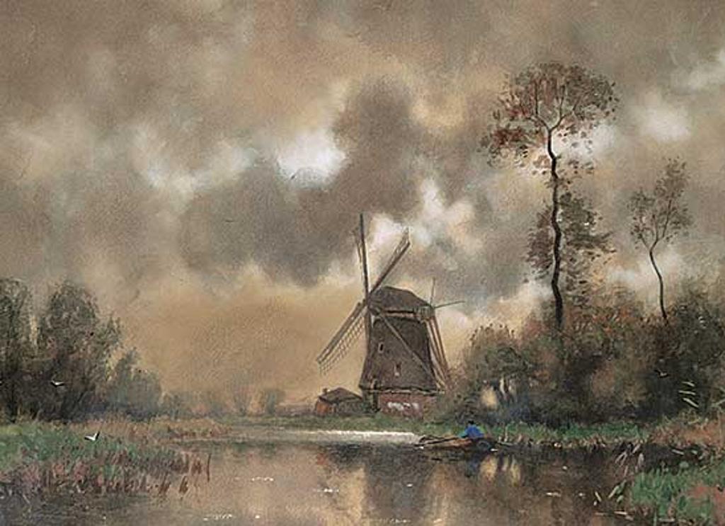 Petrus Paulus Ii Schiedges (1860-1922) - Untitled - Rowing Past the Windmill