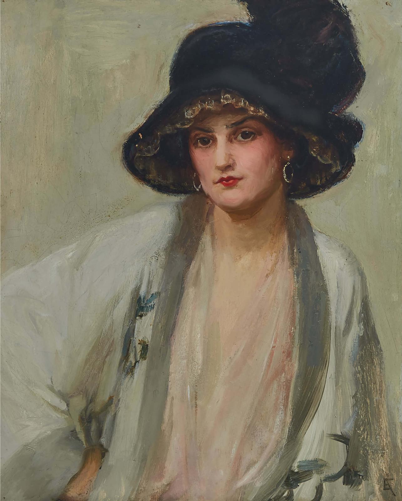 Elizabeth Adela Stanhope Forbes (1859-1912) - Lady In A Black Hat Wearing A Japanese Kimono