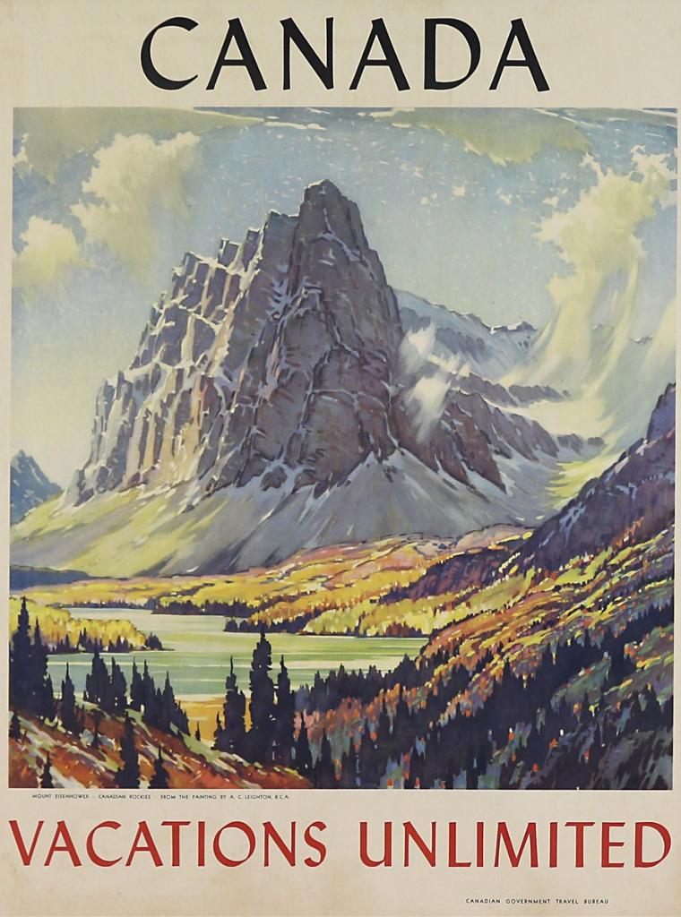Alfred Crocker Leighton (1901-1965) - Canada Vacations Unlimted (Mount Eisenhower); Ca 1950