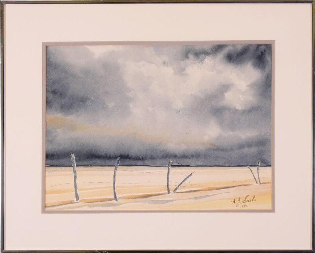 A.J. Earl - Untitled, Fence Line and Stormy Prairie Sky; 1981