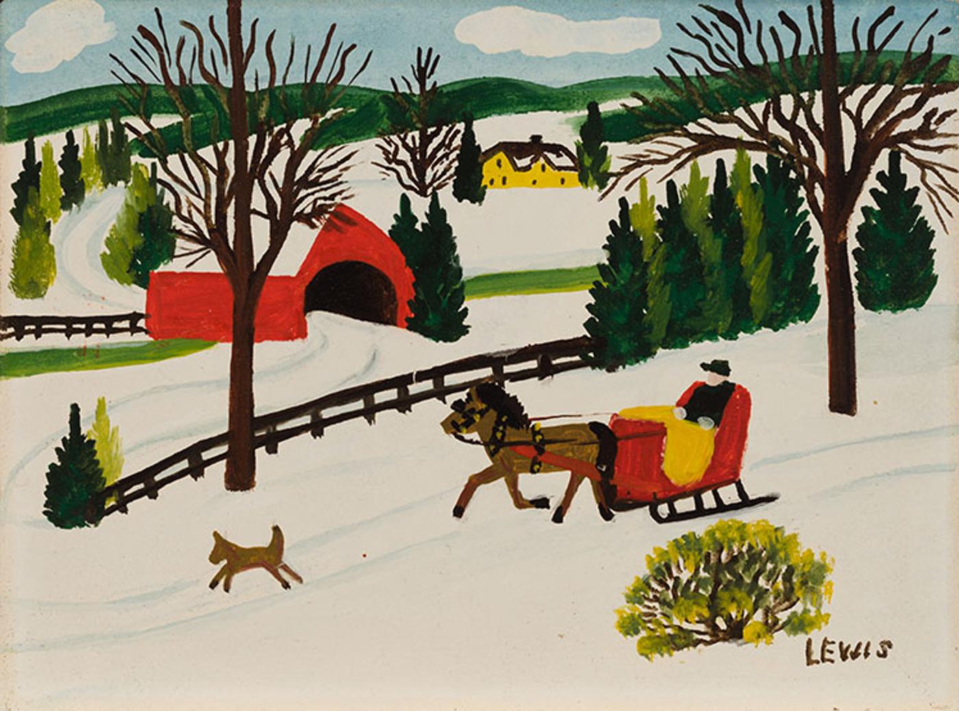 Maud Kathleen Lewis (1903-1970) - Horse-Drawn Sleigh with Dog