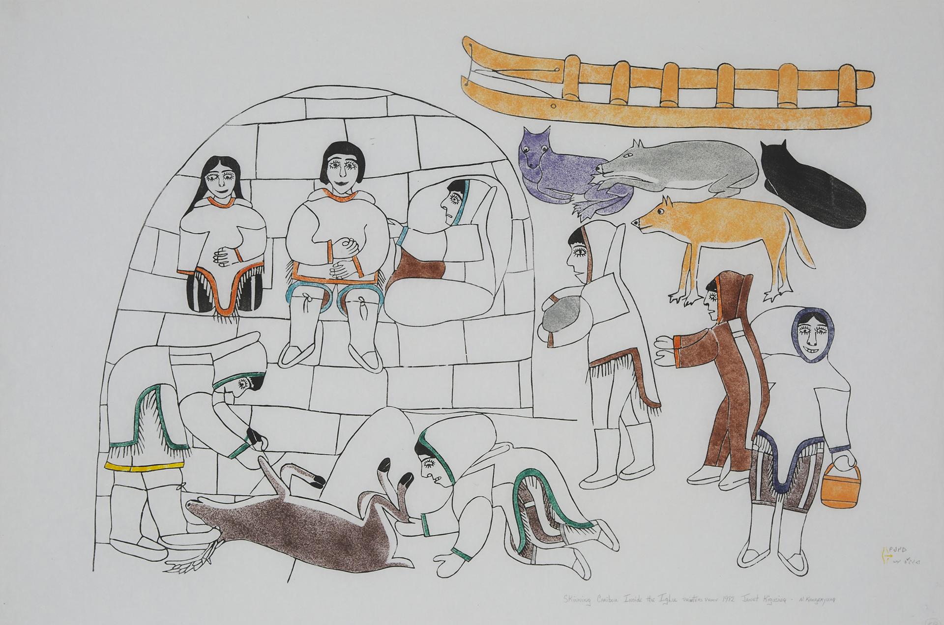 Janet Kigusiuq (1926-2005) - Skinning Caribou Inside The Igloo