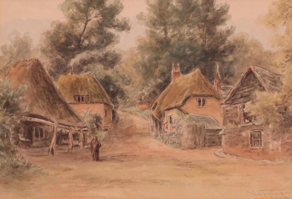 Frederick Arthur Verner (1836-1928) - Scene With Cottages; 1906