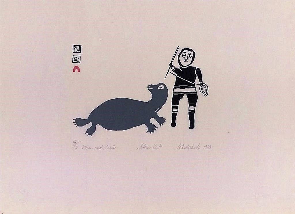 Kiakshuk (1886-1966) - Man and Seal, 1964