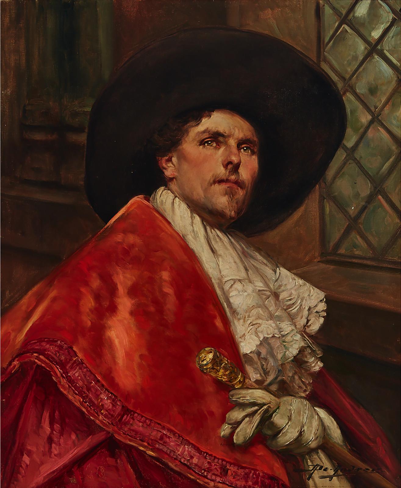 Alex de Andreis (1880-1929) - Cavalier In Red Facing Right Looking Upward