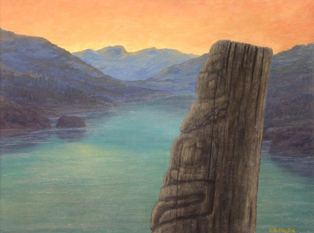 Ken Gillespie (1948) - Painting #3, Based On Earls Pictures Of Queen Charlotte Totems And Skeena River; 1990