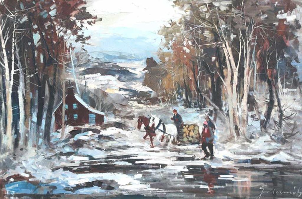 Geza (Gordon) Marich (1913-1985) - Laurentian Landscape, Horse-Drawn Sleigh Hauling A Load Of Wood