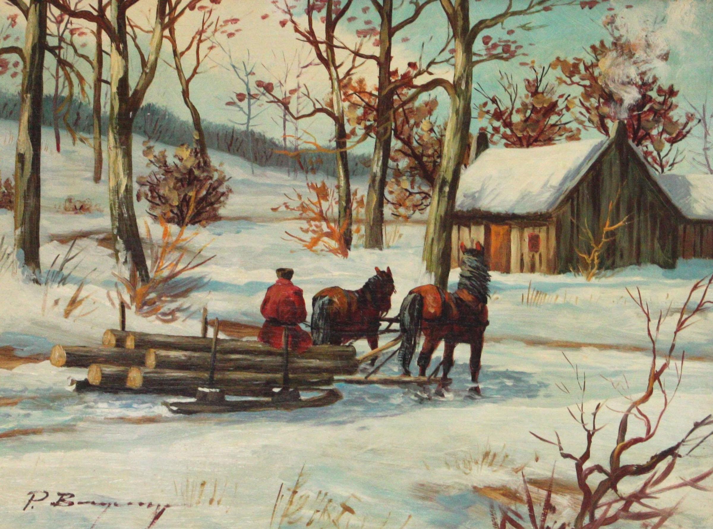 Paul A. de Bagossy (1920) - Scène de coupe de bois avec chalet