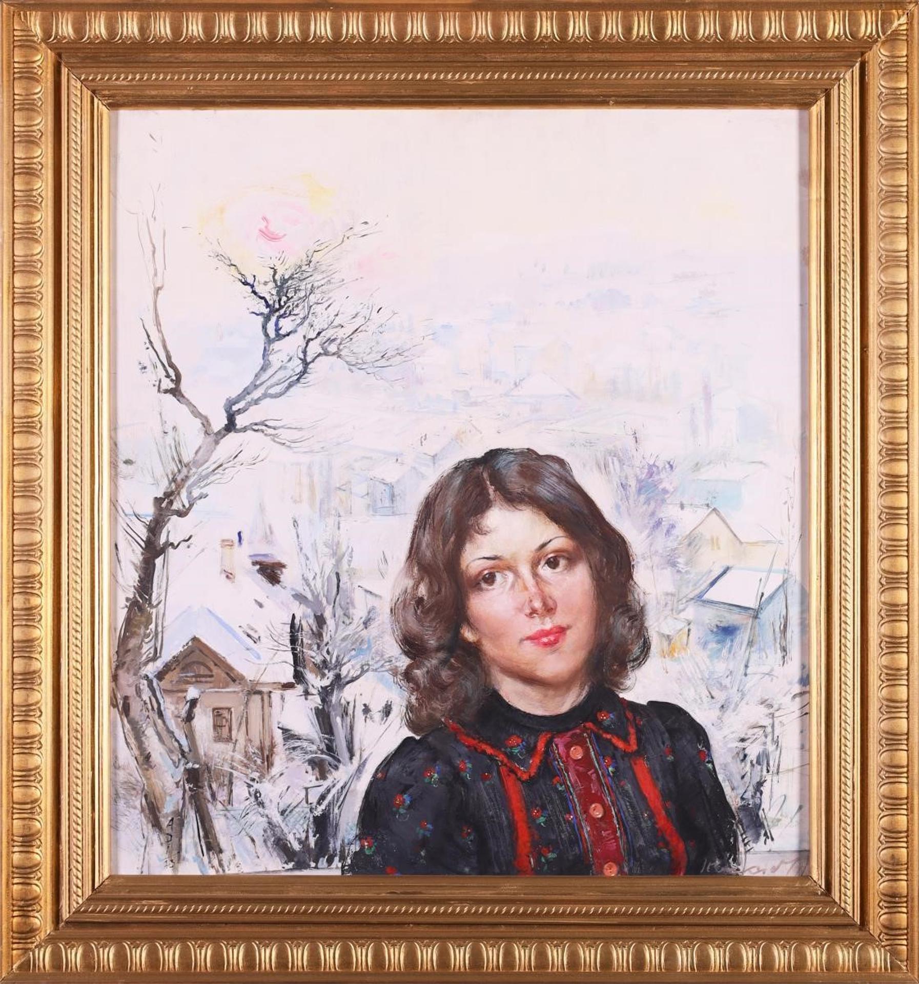 Antal Jancsek (1907-1985) - Untitled, Portrait of a Girl Against a Winter Background