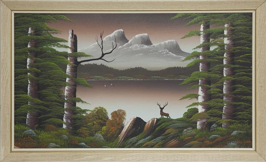 Levine Flexhaug (1918-1974) - Untitled - Lake, Mountain and Deer