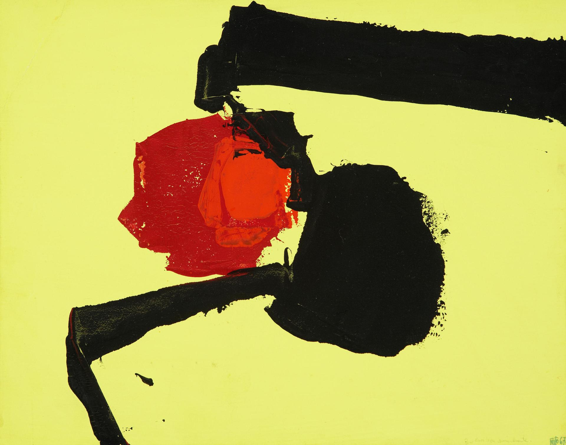 Louis Feito Lopez (1929-2021) - Untitled (Abstract in yellow, black and red)