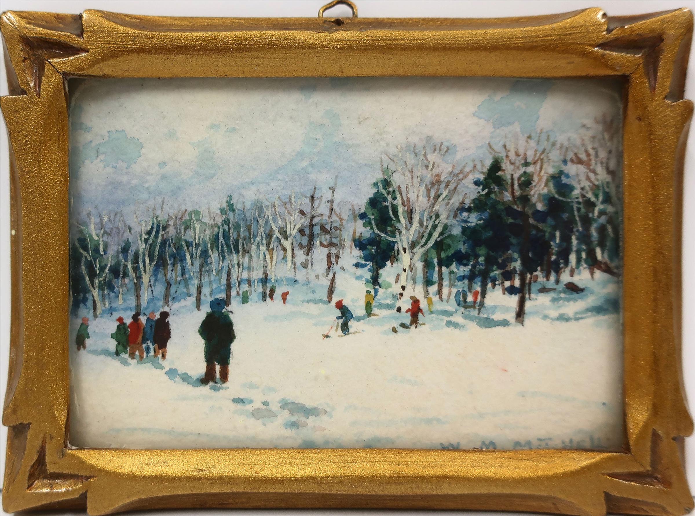 Willard Morse Mitchell (1879-1955) - Skiing On The Slopes Of Mount Royal, In The Heart Of Montreal, P.Q. Canada