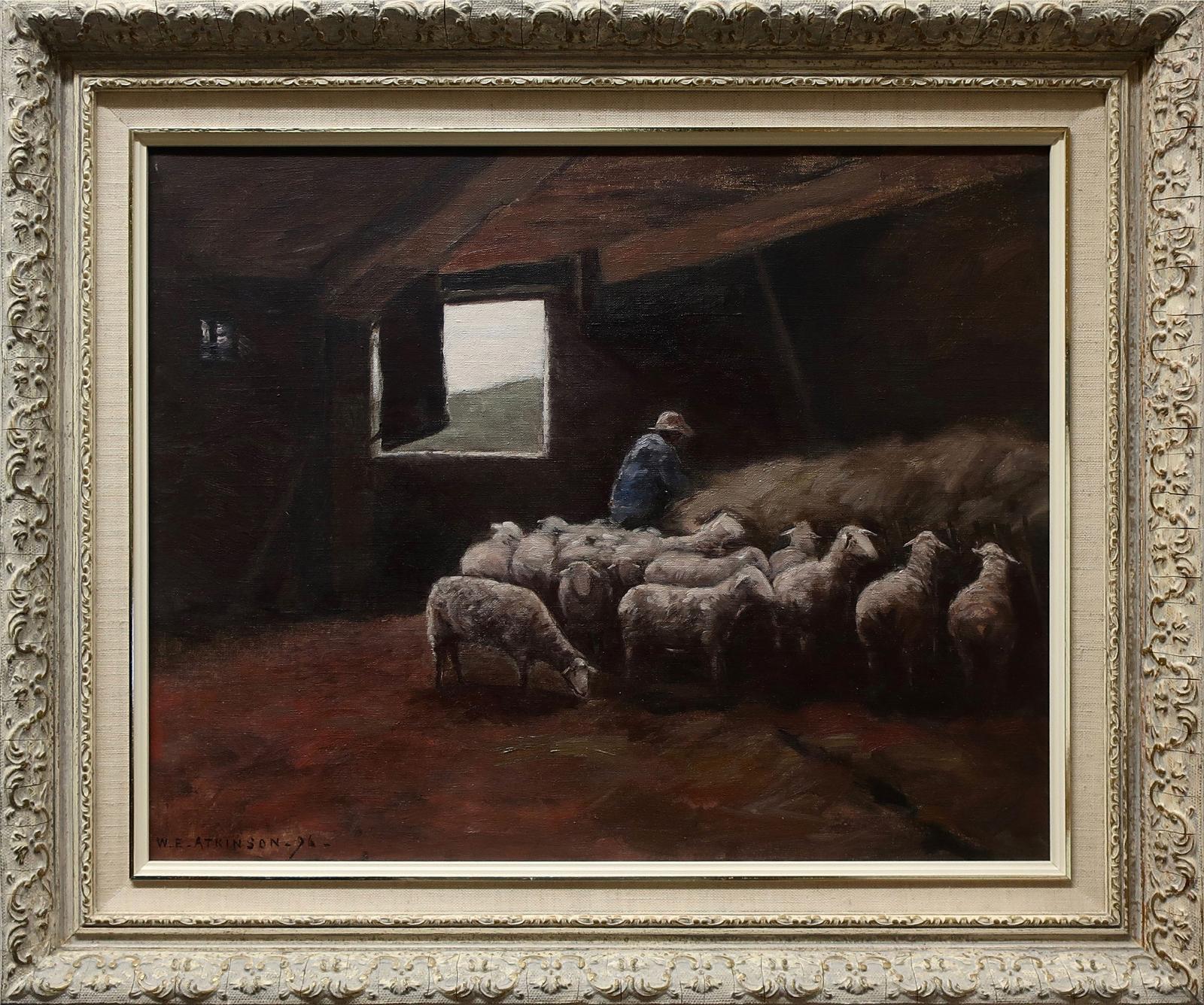 William Edwin Atkinson (1862-1926) - Barn Interior With Shepherd And Flock