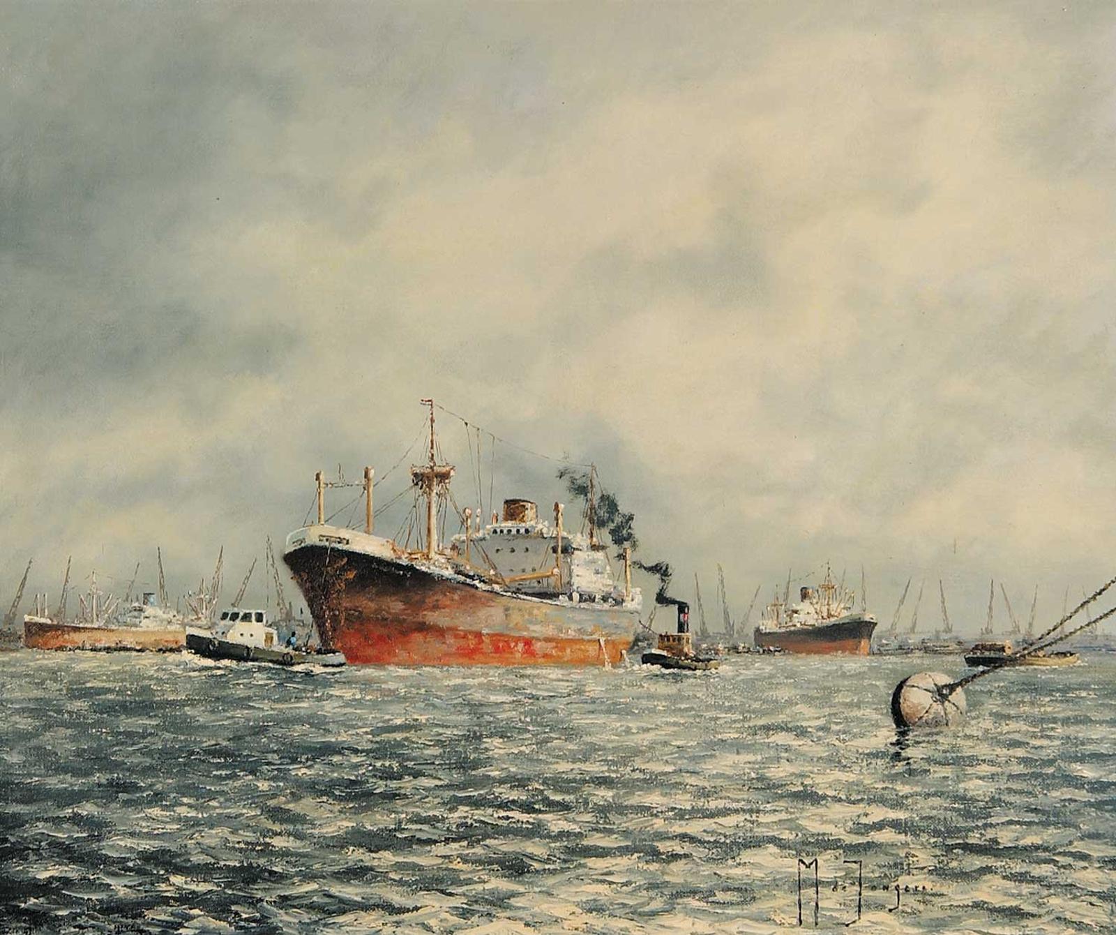 Marinus Johannes Drulman de Jongere (1912-1978) - Untitled - Ships in the Rotterdam Harbour