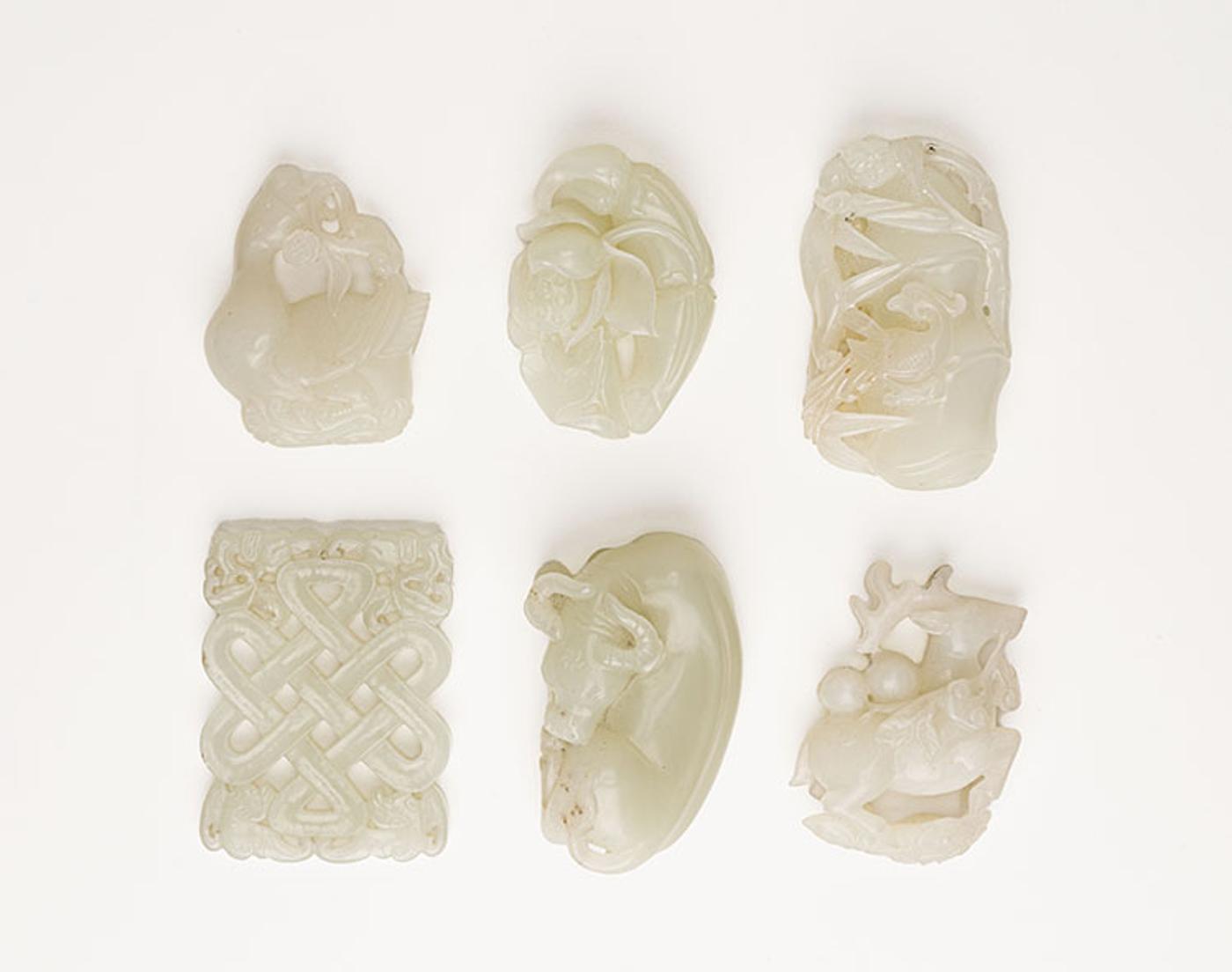 Chinese Art - A Rare Chinese Study Group of Six White Jade Carvings, 18th/19th Century