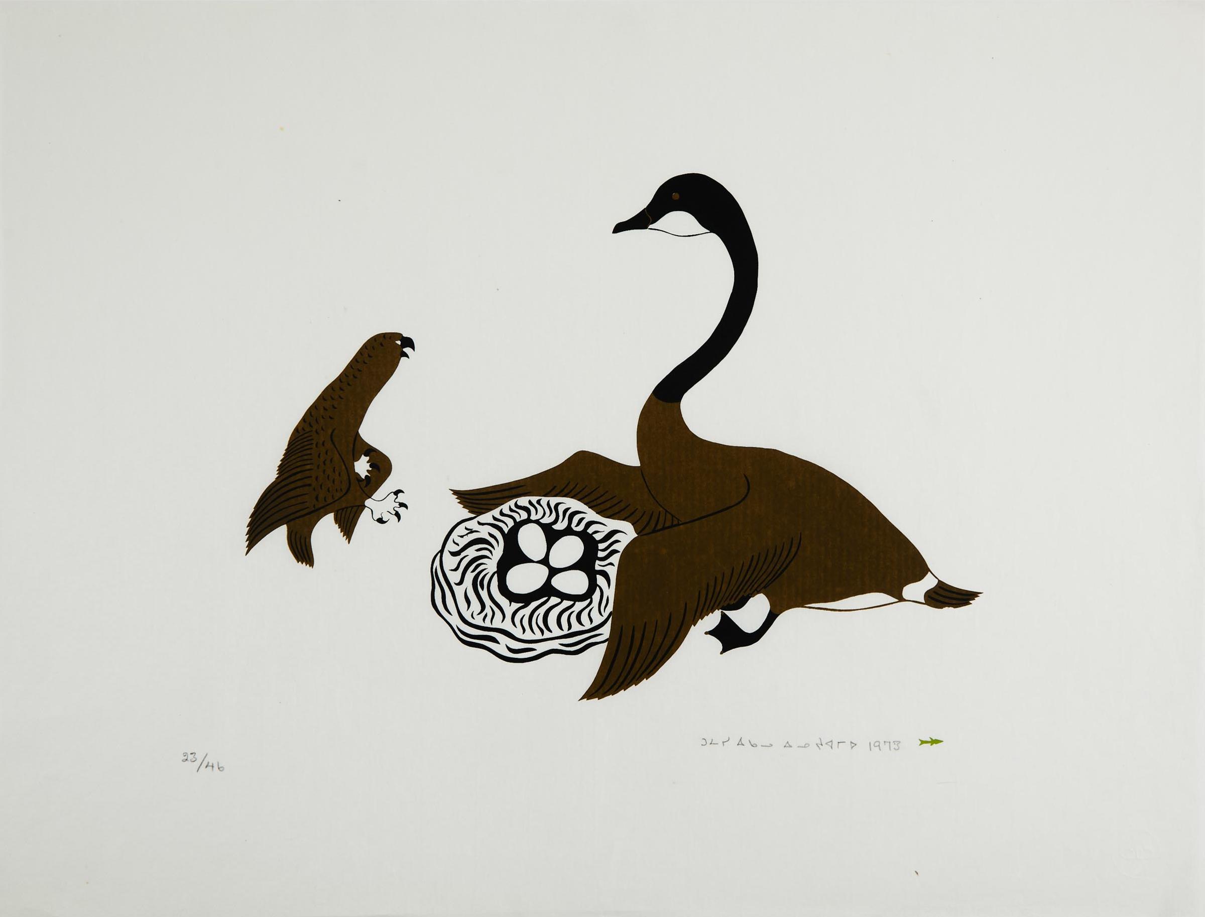 Thomasee Echalook (1935-2011) - Goose Protecting Her Eggs, 1973