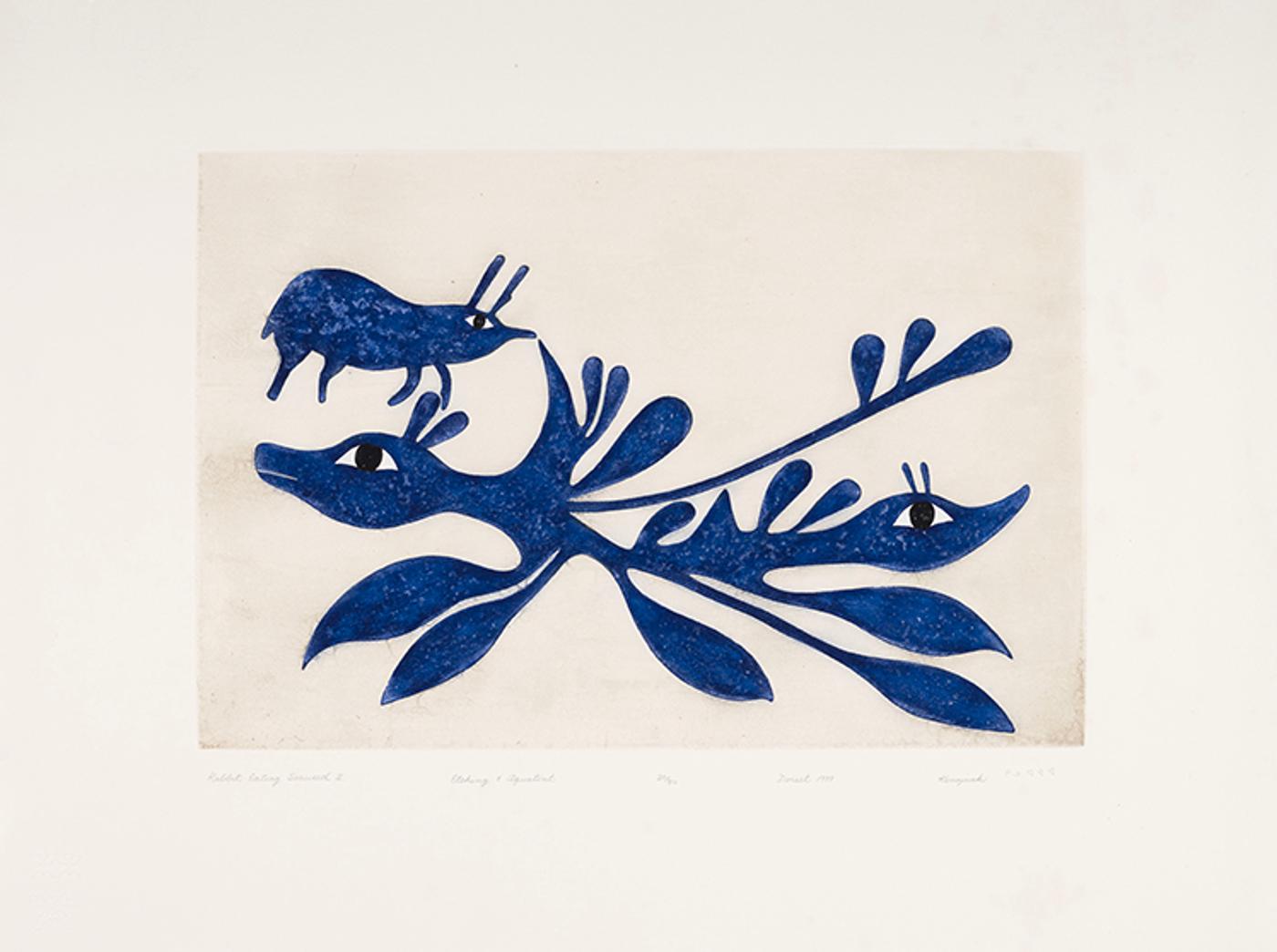 Kenojuak Ashevak (1927-2013) - Rabbit Eating Seaweed II