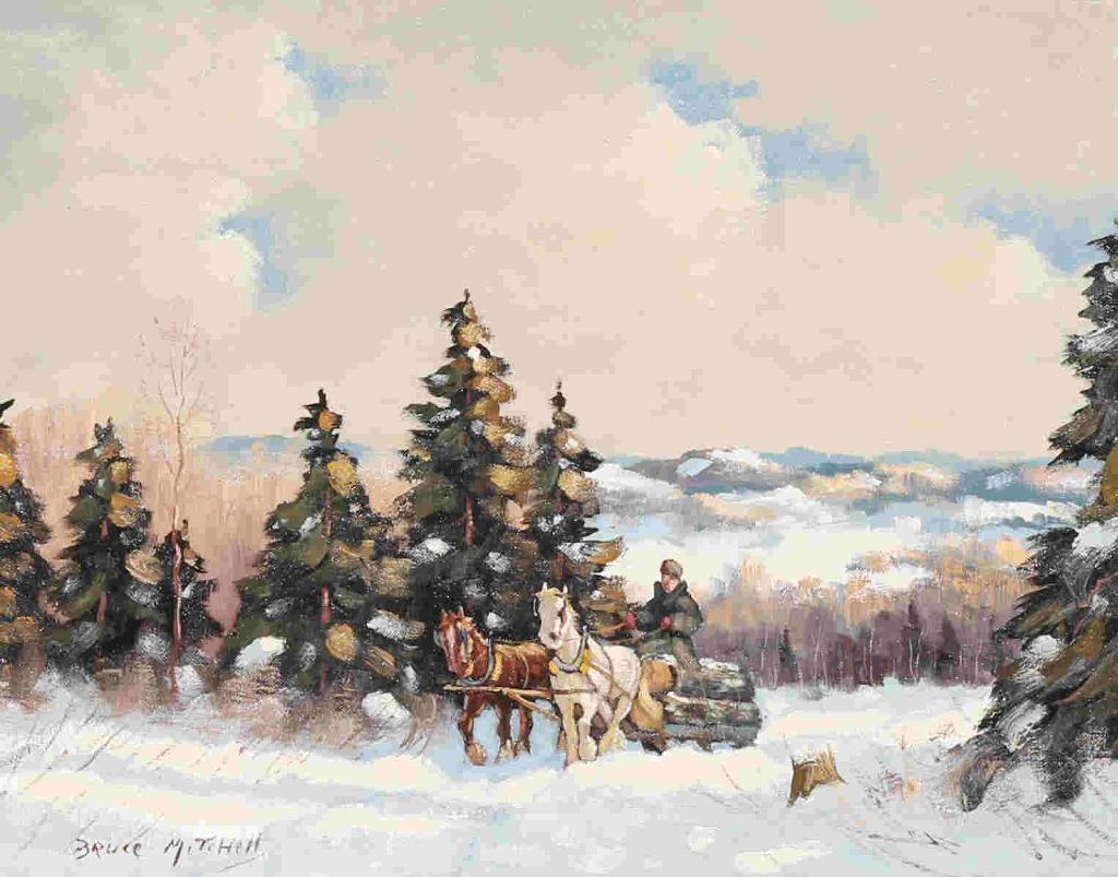 Bruce Mitchell (1912-1995) - Winter Logging Scene With Horse Team And Sleigh, Quebec