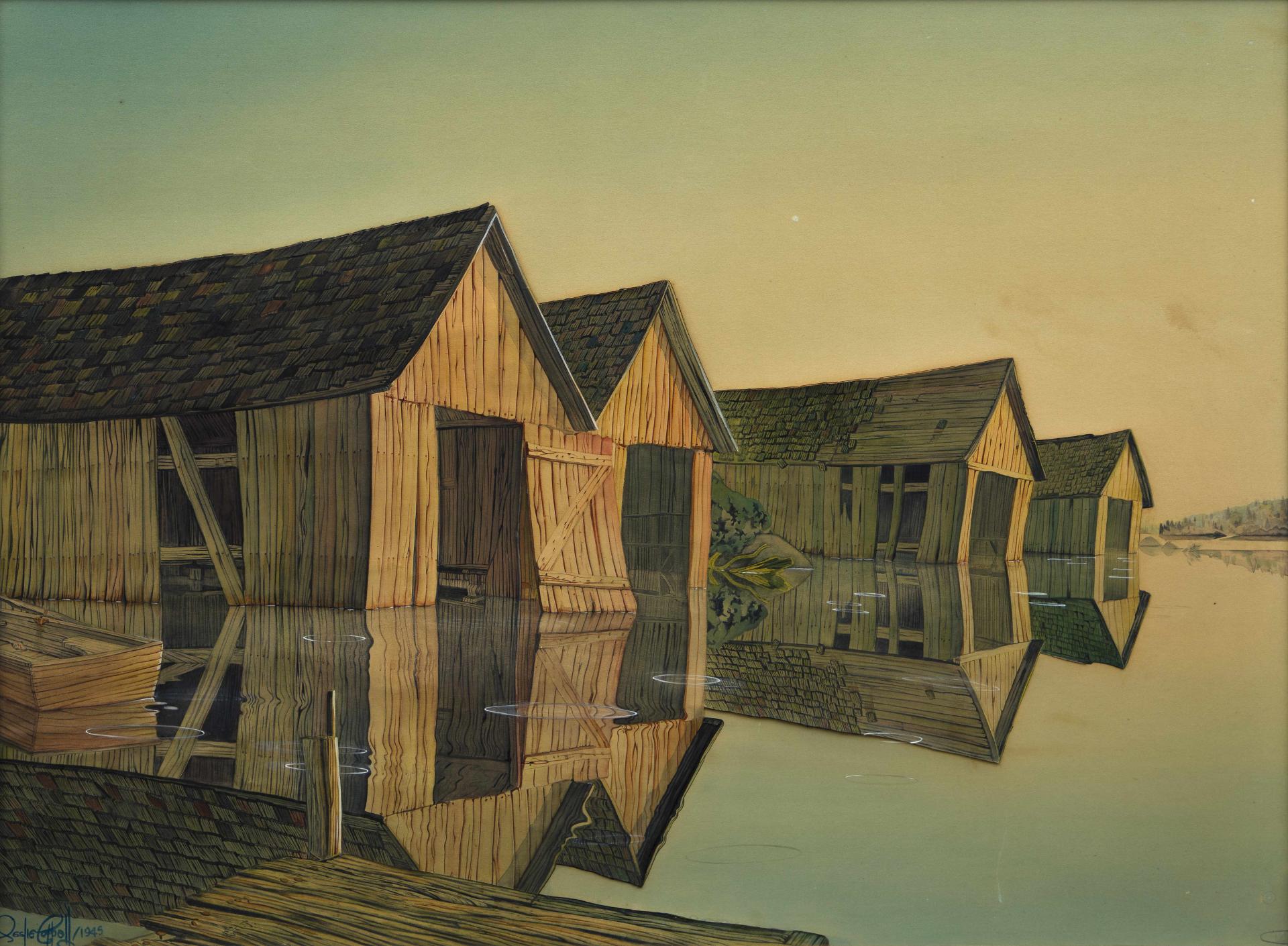 Leslie J. Coppold (1914-2007) - Boathouses, 1945