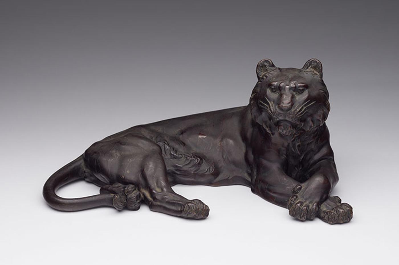 Japanese Art - A Large Patinated Bronze Okimono of a Tiger, Signed, Meiji Period (1868-1912)