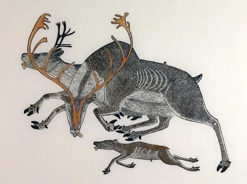 Kananginak Pootoogook (1935-2010) - Fleeing Caribou; 1991