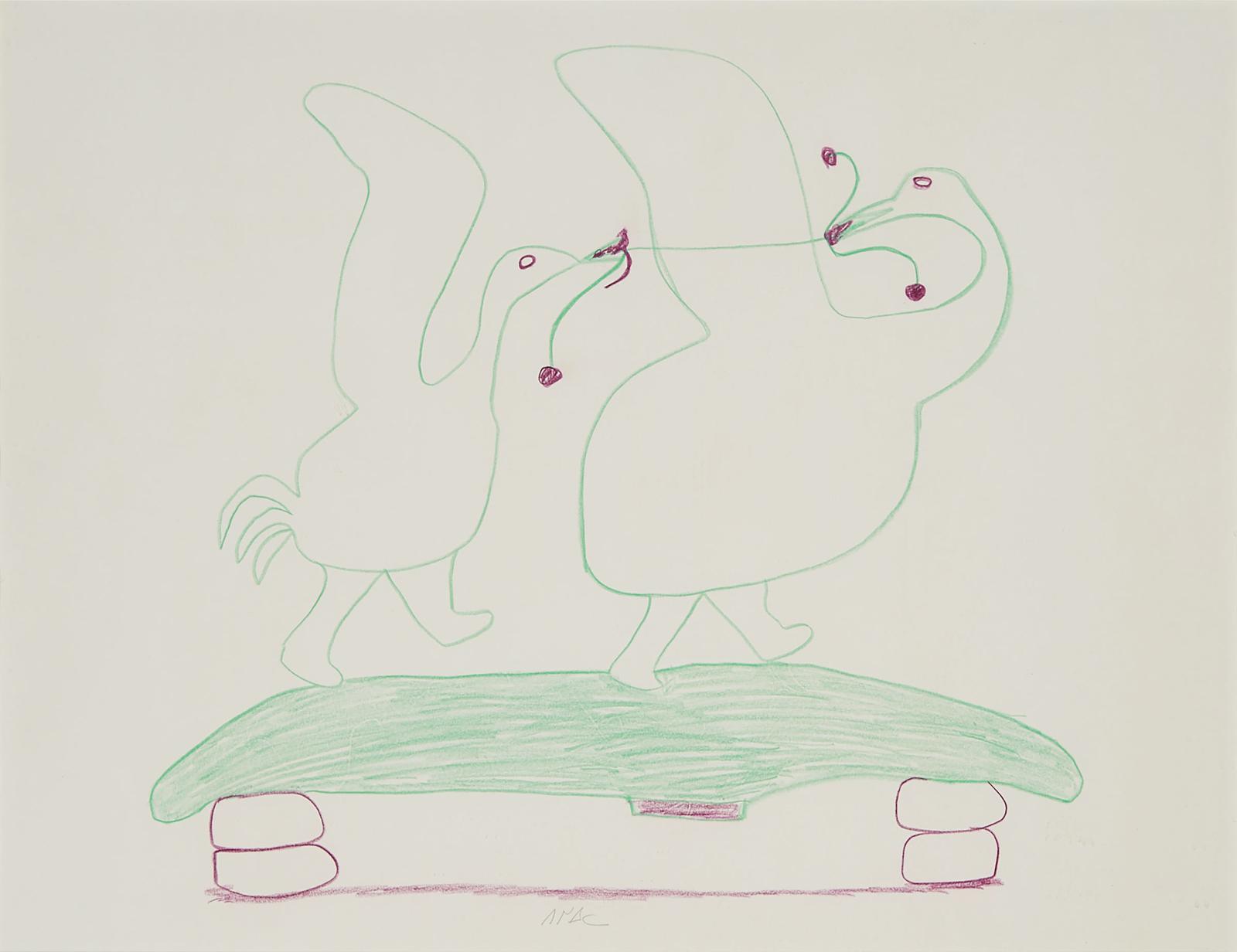 Pitseolak Ashoona (1904-1983) - Two Geese On A Kayak