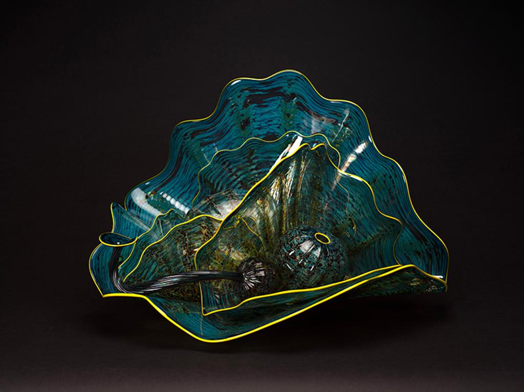 Dale Chihuly (1941) - Blue and Green Persian Set with Yellow Lip Wraps (7 pieces)