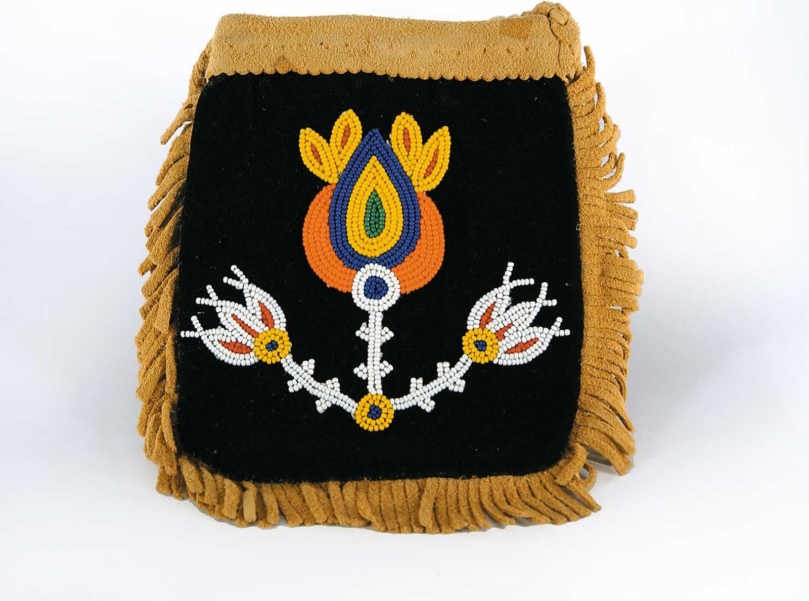 Aller School - Untitled -  Moose Hide Purse with Beading on Black Velvet