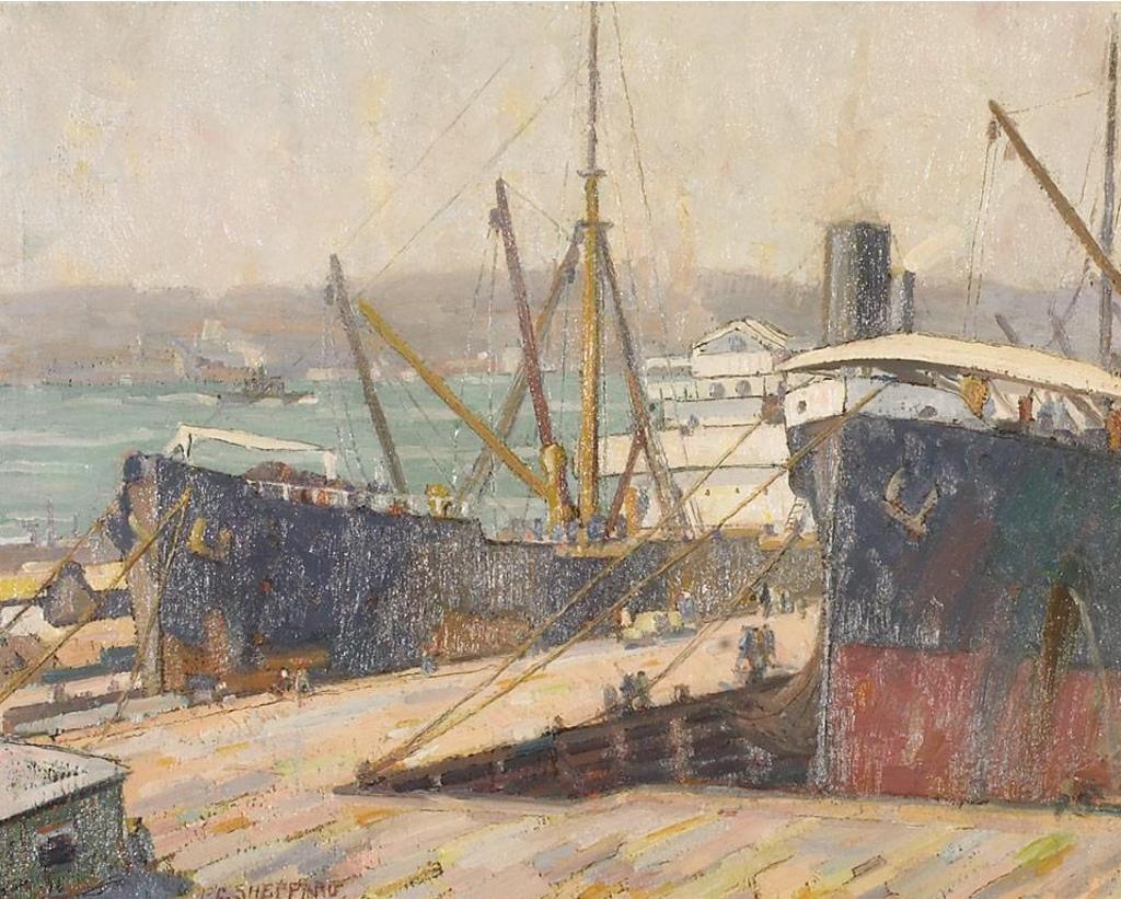 Peter Clapham (P.C.) Sheppard (1882-1965) - Docked Freighters