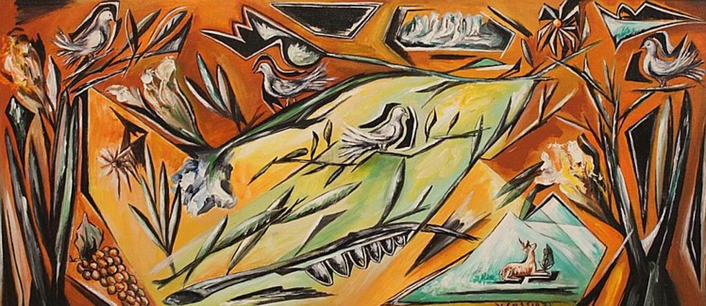 Virgilio Cassio (1958) - Untitled - Abstract With Doves and Deer