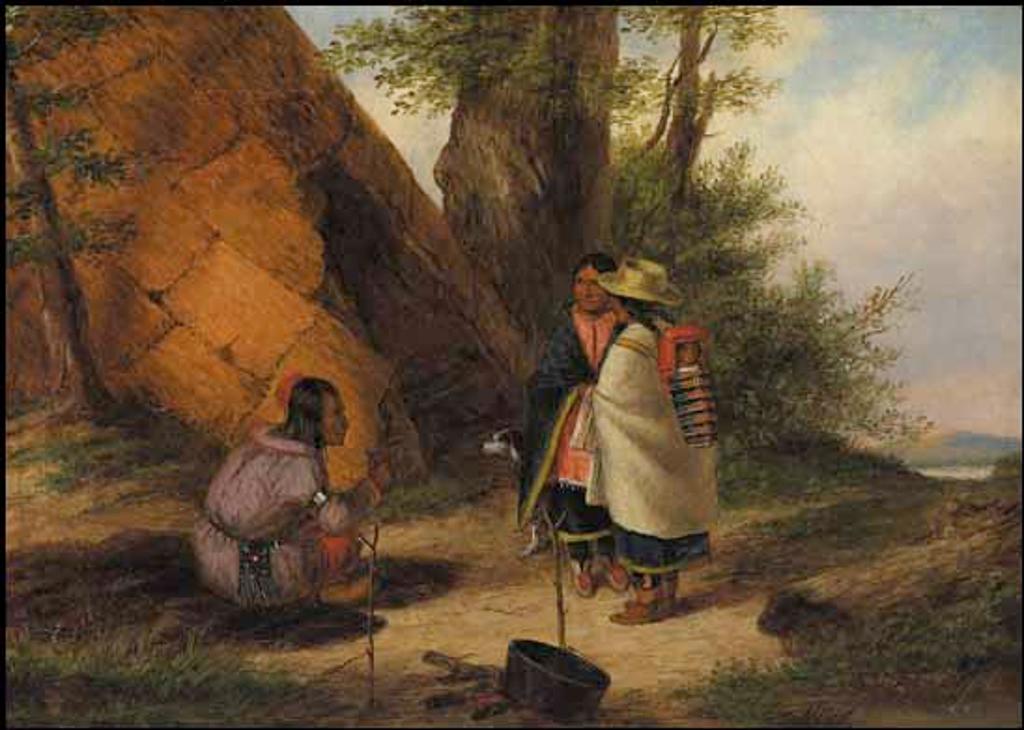 Cornelius David Krieghoff (1815-1872) - Indians Meeting by a Teepee
