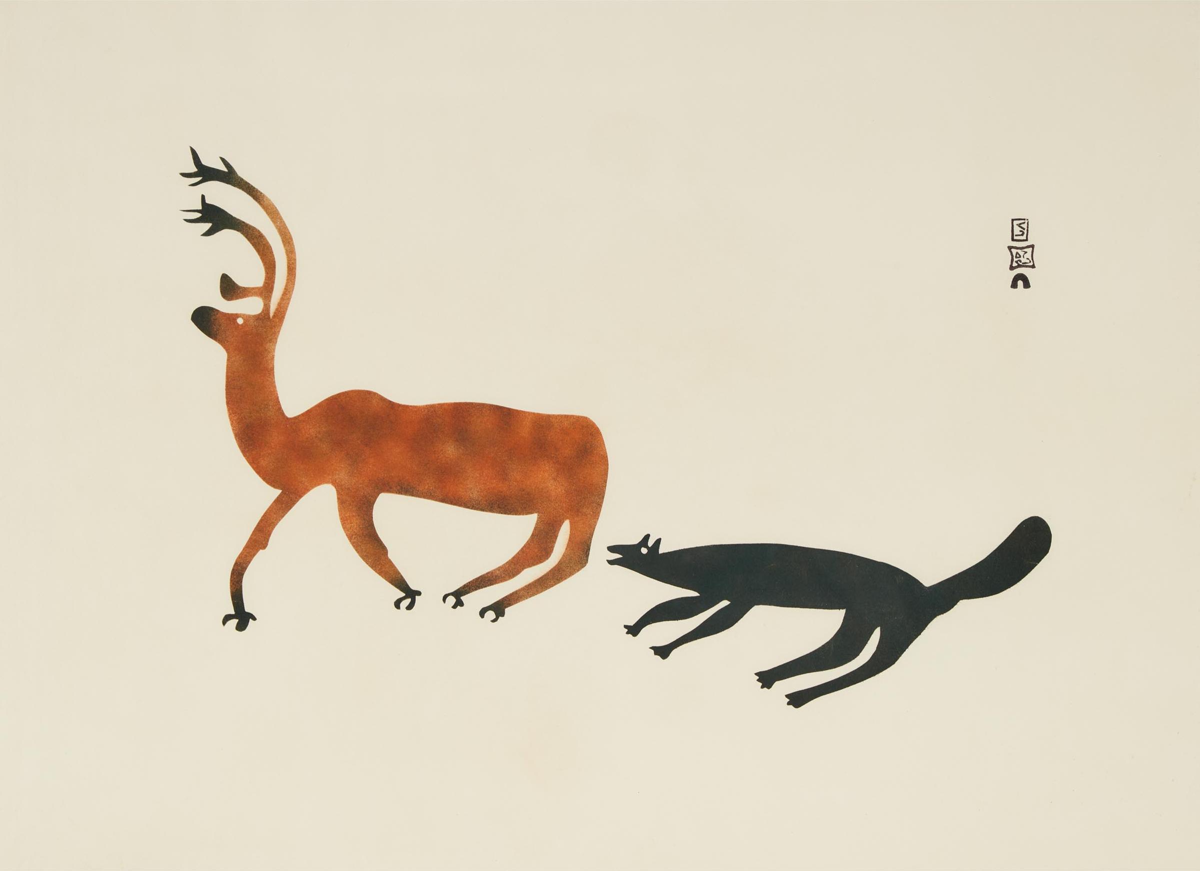 Pudlo Pudlat (1916-1992) - Caribou Chased By Wolf, Circa 1960