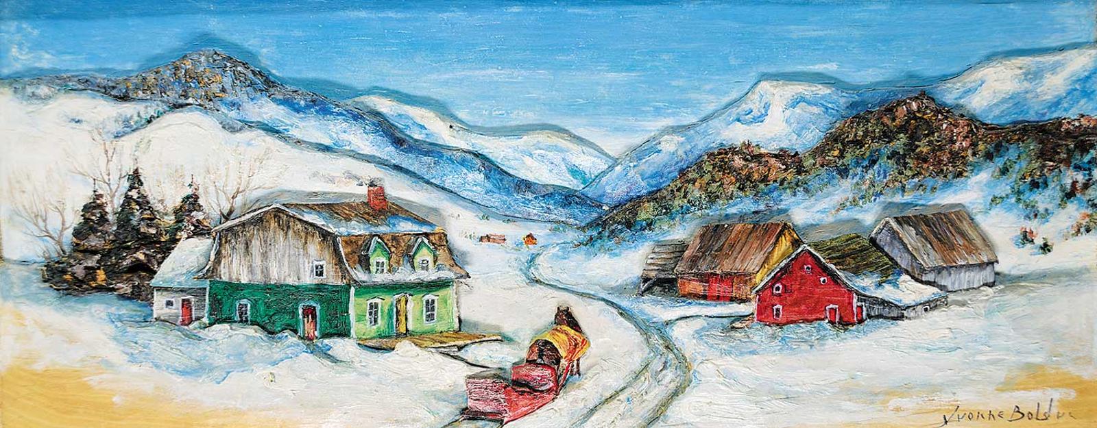 Yvonne Bolduc (1905-1983) - Untitled - Horse and Sleigh Waiting in the Mountain Village