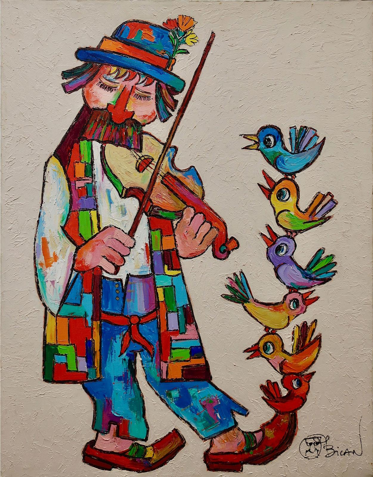 Jovan Obican (1918-1986) - Untitled (Clown Musician With Birds)