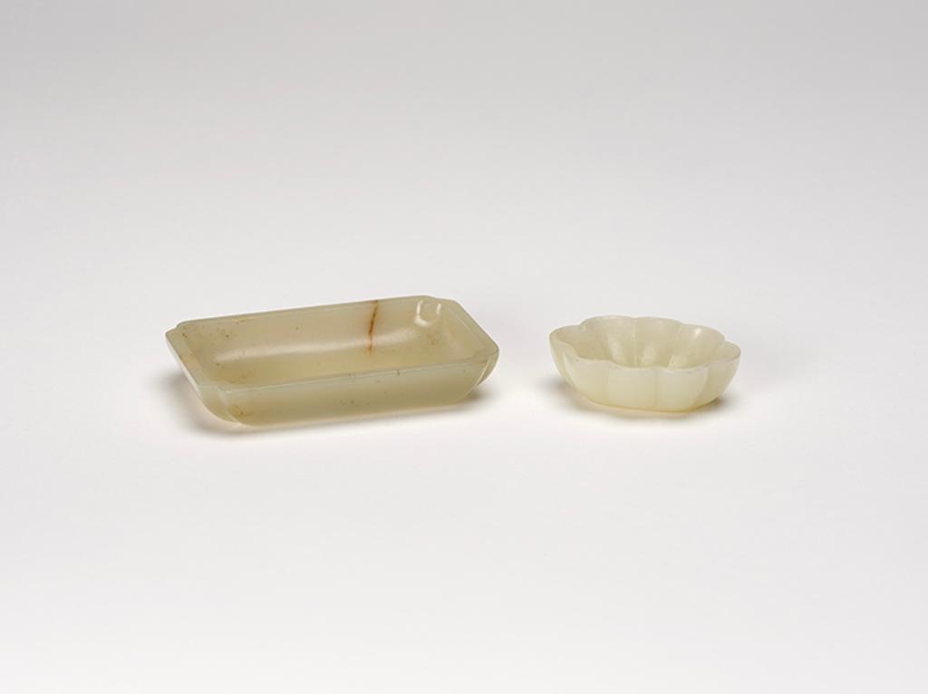 Chinese Art - Two Chinese Miniature Pale Celadon Jade Trays, Late Qing Dynasty