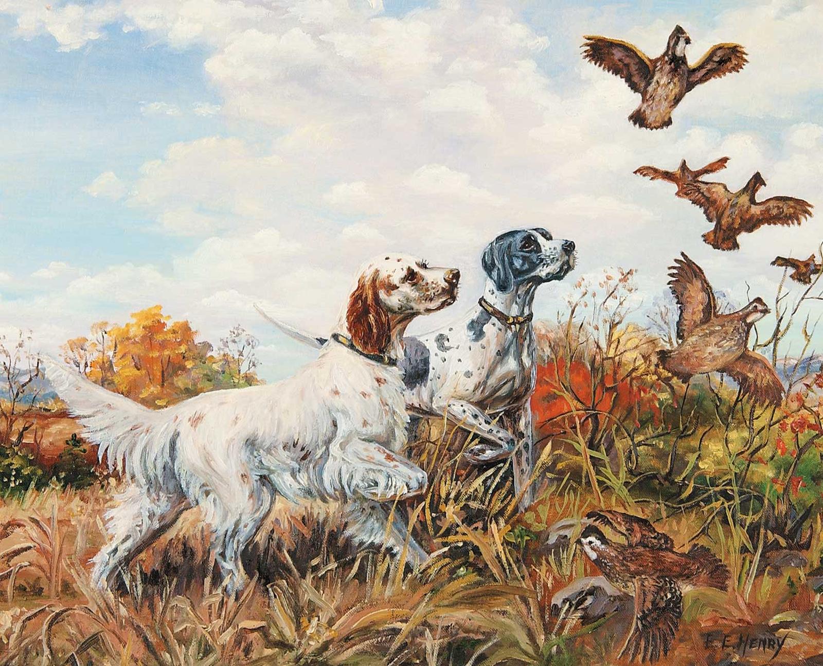 E.E. Henry - Untitled - Pointer Spaniels on the Hunt