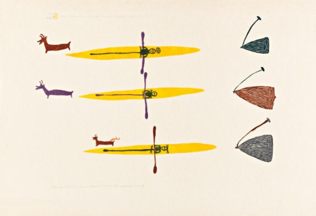 Luke H.Amitnaaq Anguhadluq (1895-1982) - Men Hunting Caribou in Kayaks, 1978 #10
