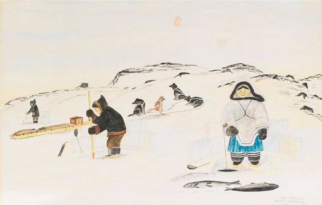 Isa Aqiattusuk Smiler (1921-1986) - Untitled (Inuk Building An Igloo)