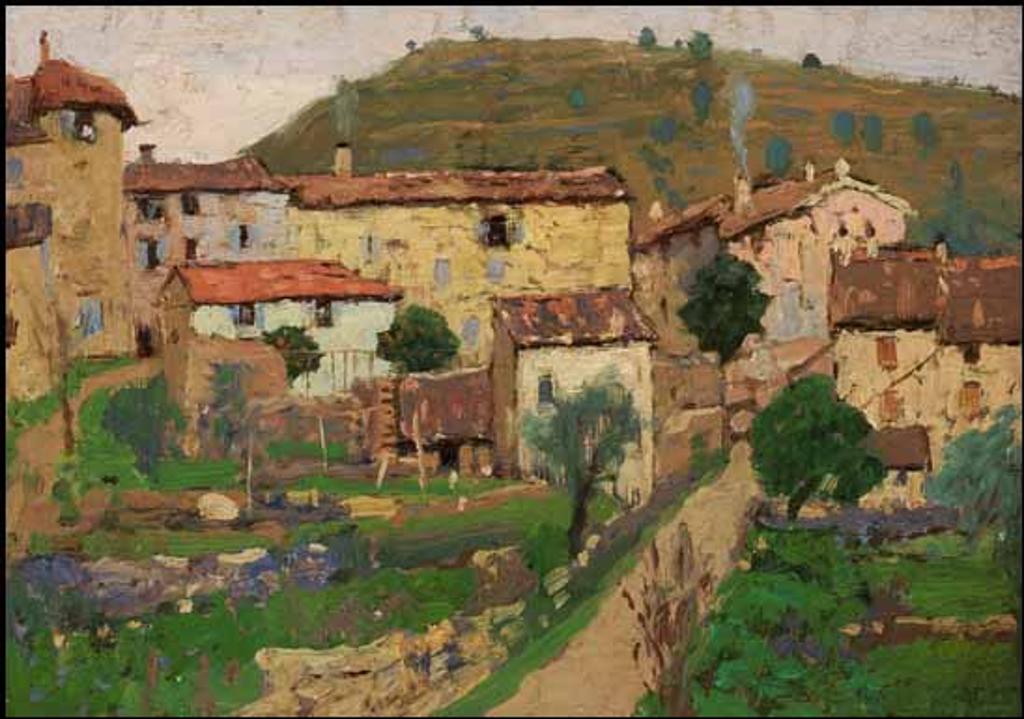 Charles Herbert Eastlake (1889-1927) - Mediterranean Village / River Landscape sketch (verso)