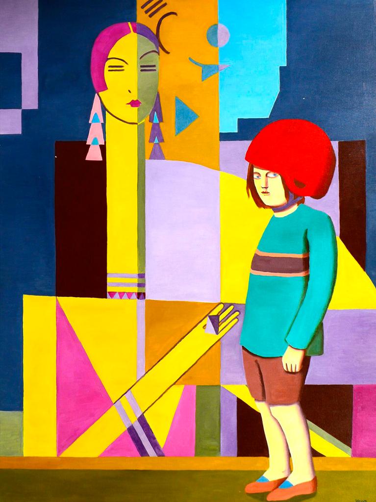 Louise Scott (1936-2007) - Girl in front of mural