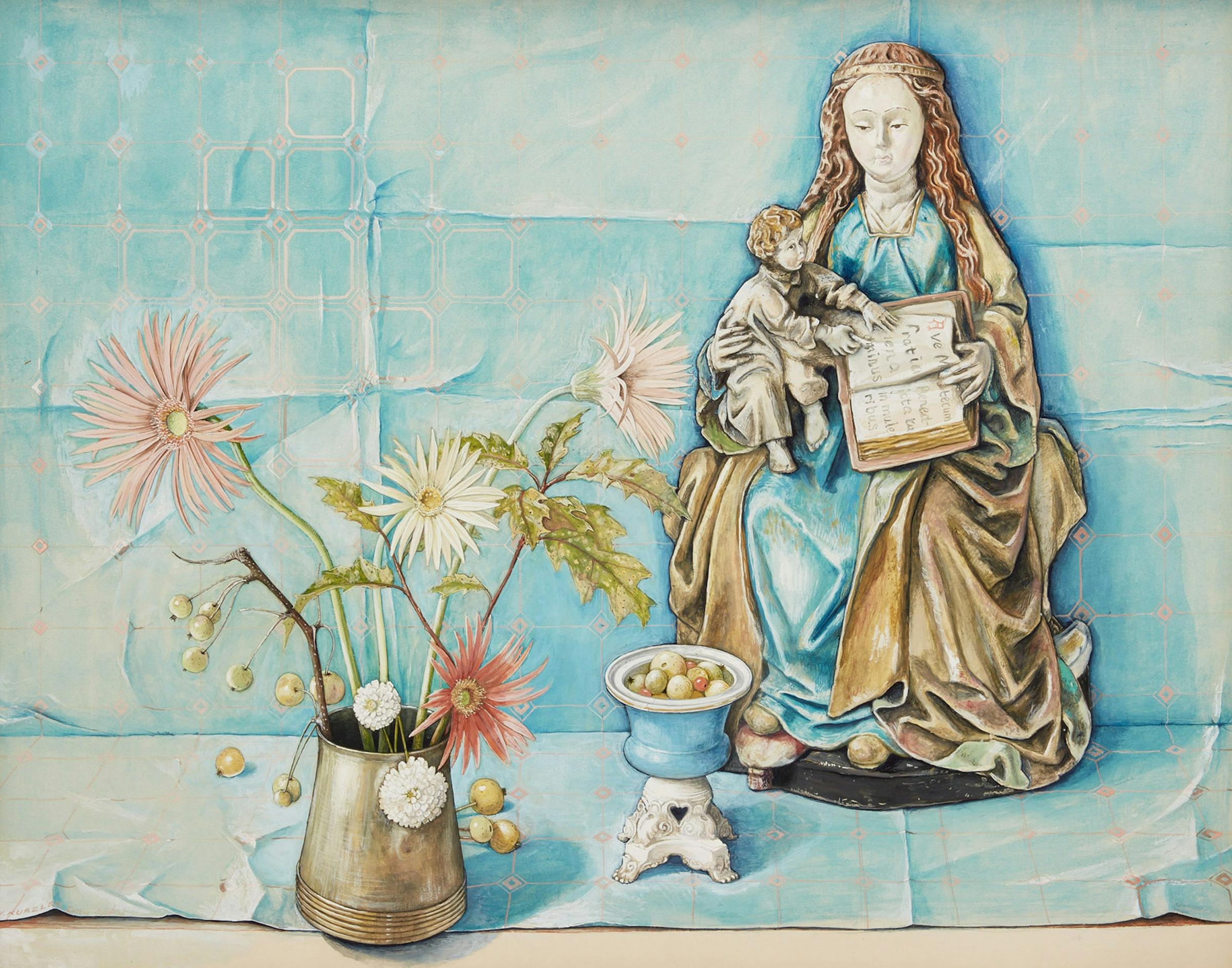 William Kurelek (1927-1977) - Madonna and Child with Flowers