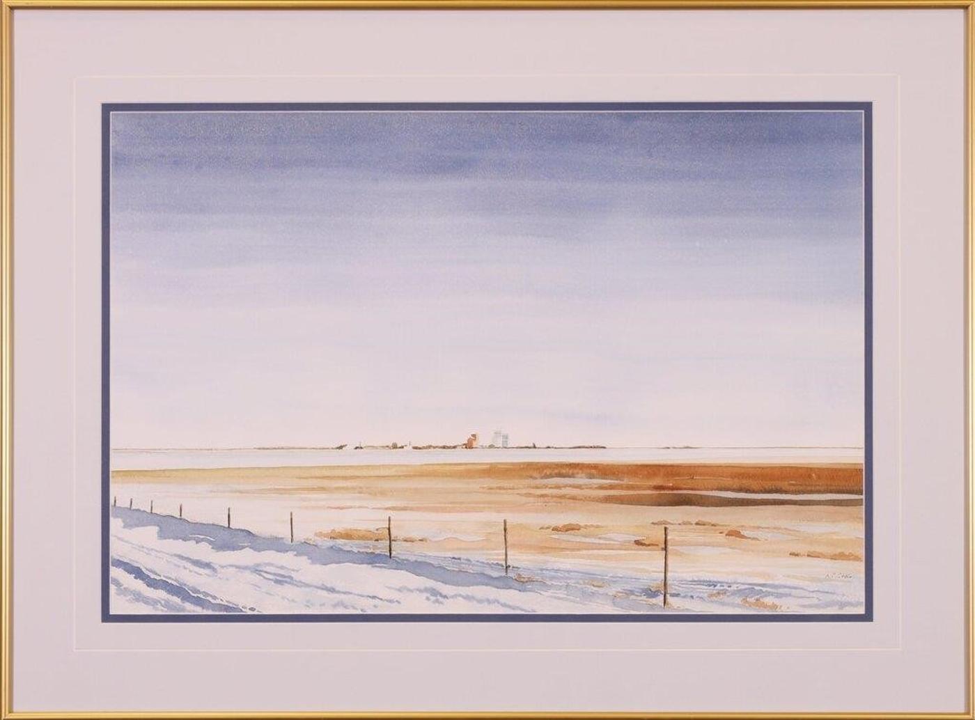 A.J. Earl - Untitled, Prairie Landscape with Grain Elevators