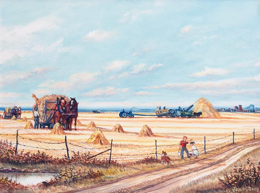 Jerry Doell (1938-2005) - Untitled - Lunch Time During Harvest