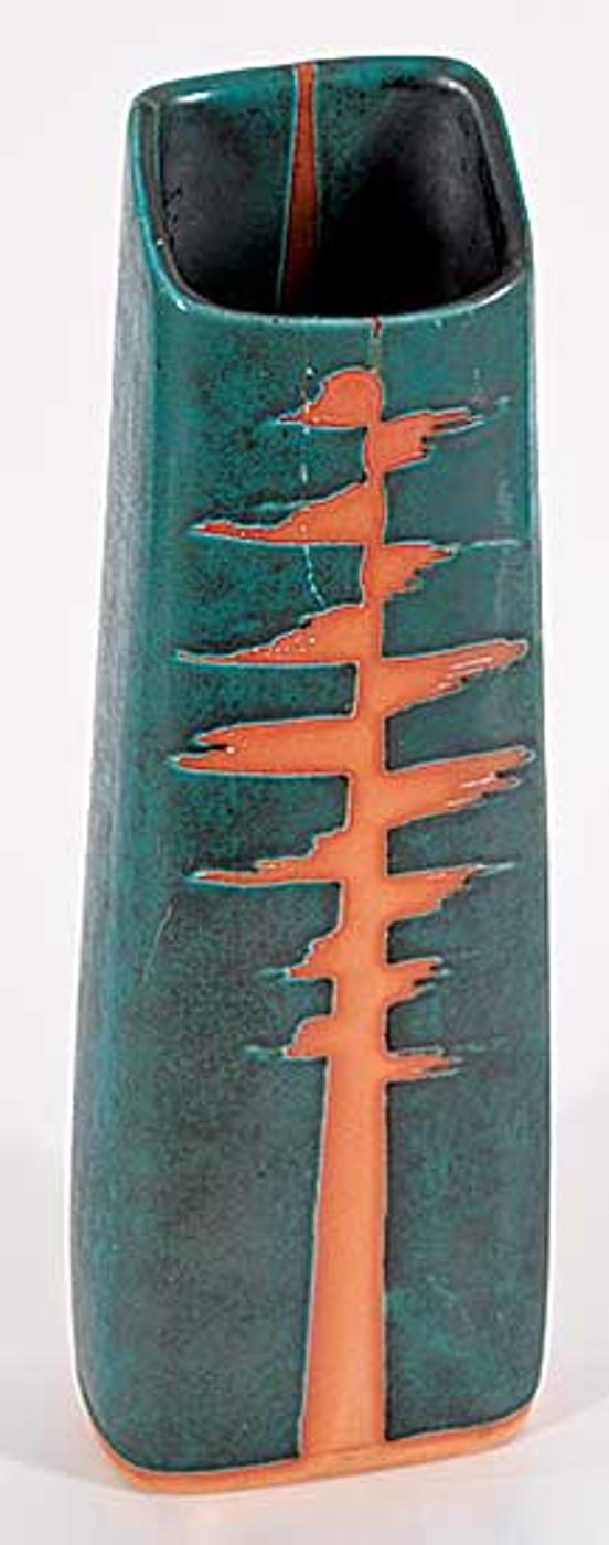 Luke Orton Lindoe (1913-1998) - Untitled - Teal and Orange Vase