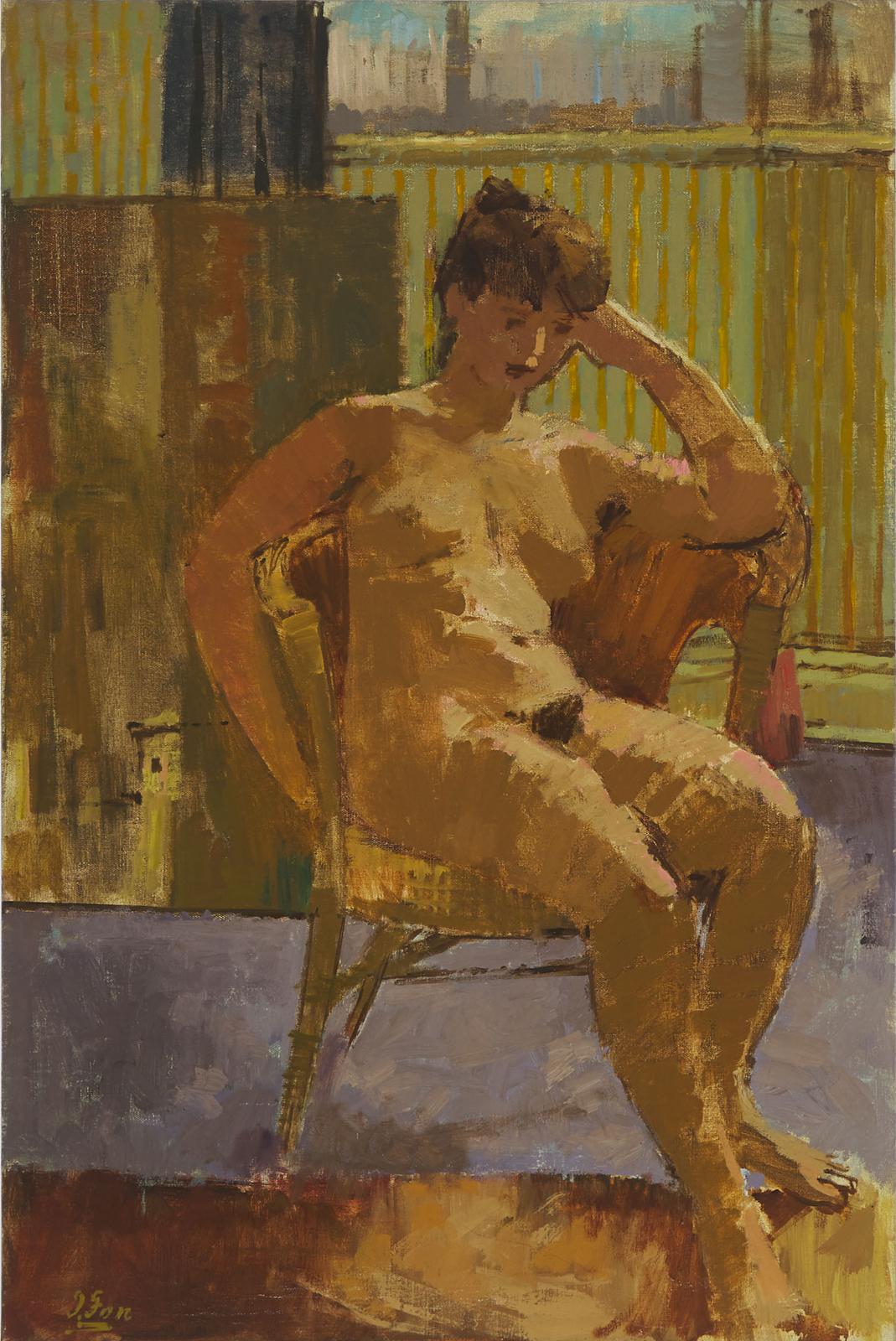 John Richard Fox (1927-2008) - Seated Nude With Painting, 1958