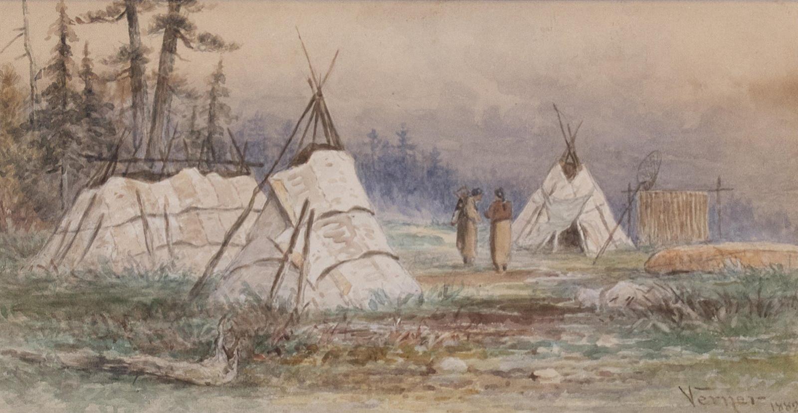Frederick Arthur Verner (1836-1928) - Ojibwa Wigwams Near Fort Francis, Rainee River; 1882