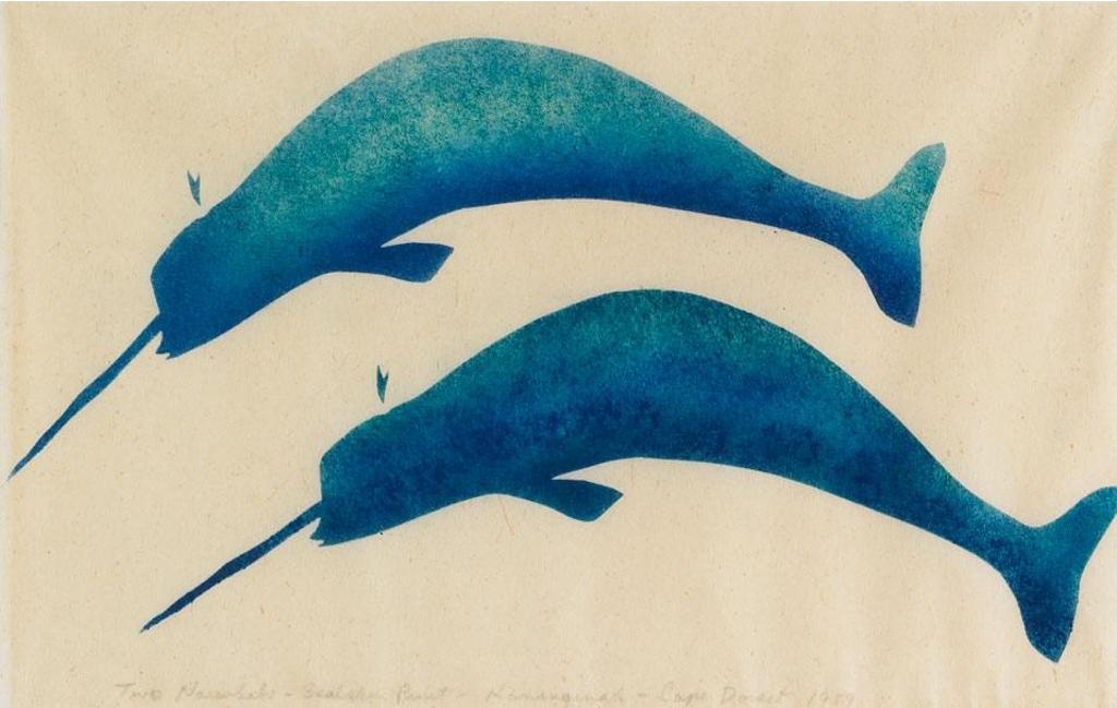 Kananginak Pootoogook (1935-2010) - Two Narwhals